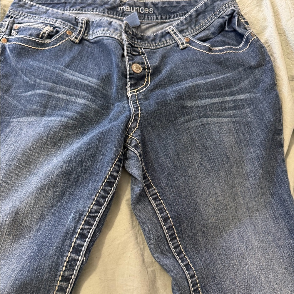 Maurices Women's Faded Blue Bootcut Jeans with Contrast Stitching